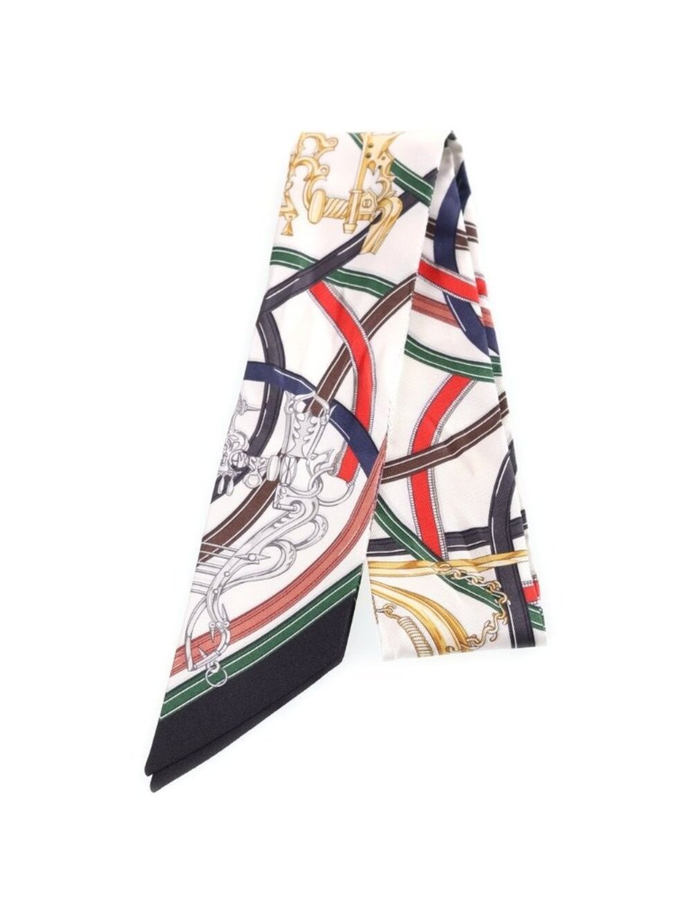 Hermes Twilly Legendary Harness Harnais Legendaire Scarf Silk White Multicolor